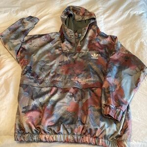 Adidas Green and Pink 3/4 zip Camouflage Shiny Hoodie medium